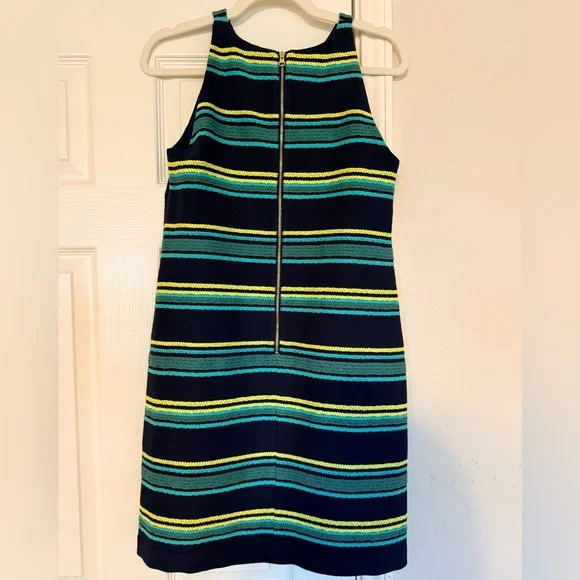 Vineyard Vines Striped Knit Shift Dress Size 4 Navy Teal Yellow Sleeveless - Picture 4 of 9